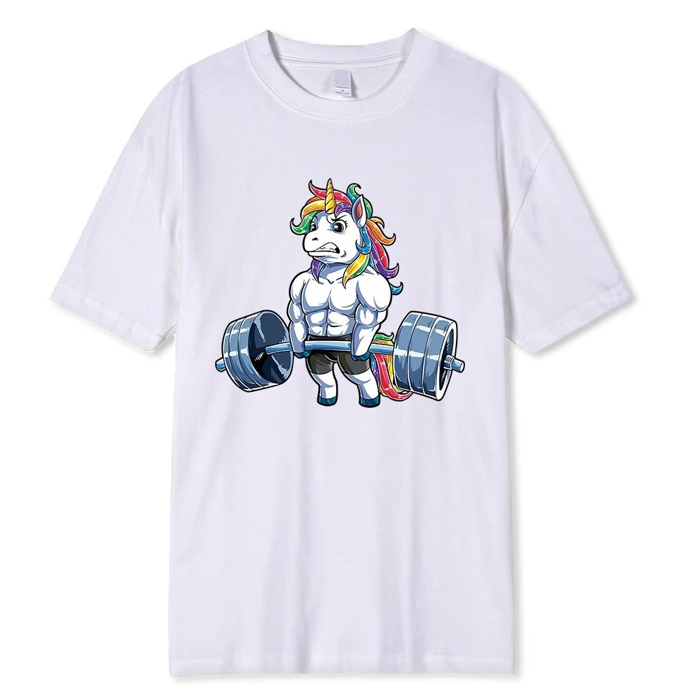 Funny Gym Unicorn Fitness Fitness Round Neck Cotton T-Shirt Men Casual Short Sleeve T Shirt Top Fashion High Quality Clothing