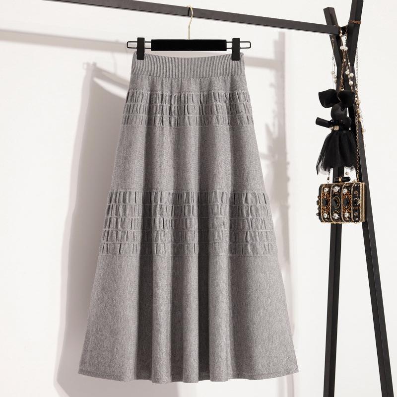 

Женская одежда больших размеров, осень и зима, новинка, толстые мм, корейская версия, нежный темперамент, универсальная, высокая талия, свободная и тонкая трикотажная юбка One size