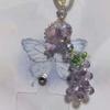 Elegant Grape Cluster Pendant Alloy Purple Crystal Grape Phone Chain Flower Polyester Gradient Beads Woven Pendant
