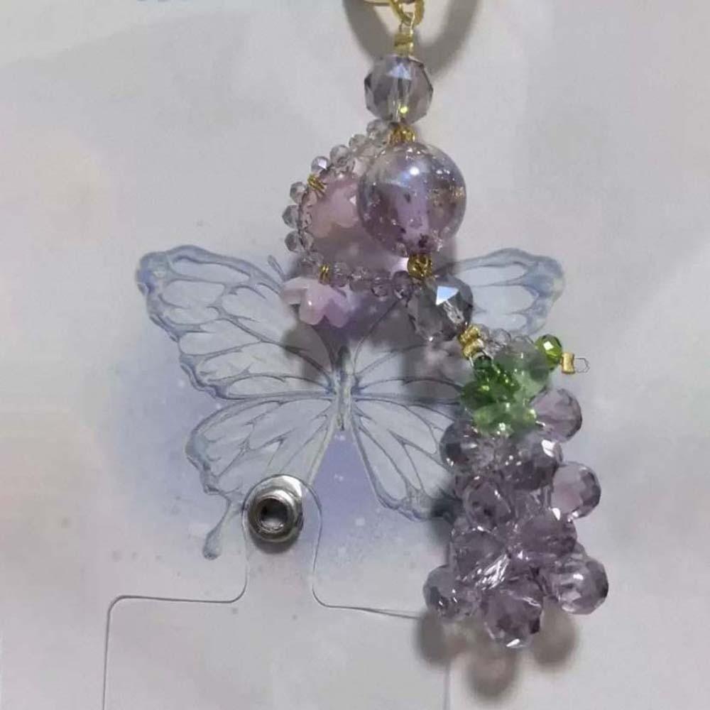 Elegant Grape Cluster Pendant Alloy Purple Crystal Grape Phone Chain Flower Polyester Gradient Beads Woven Pendant
