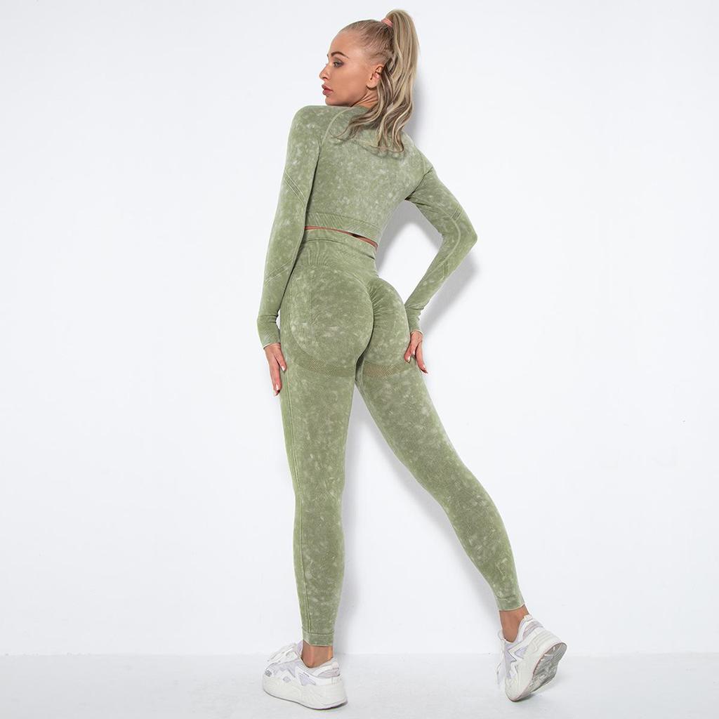 Seamless Frosted Yoga Set: Long Sleeve & High Waist Pants for Women