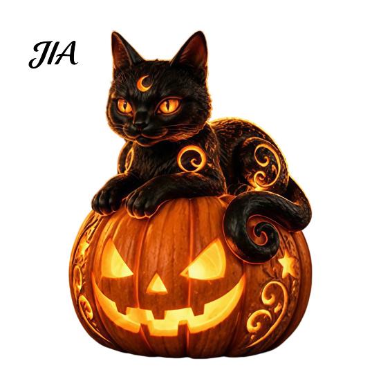 Handmade Three Dimensional Figures Halloween Pumpkin Night Light, Resin LED Dragon Tabletop Lamp, Witch Dark Fairy Tale Table Lamps Hat Black Cat Crow