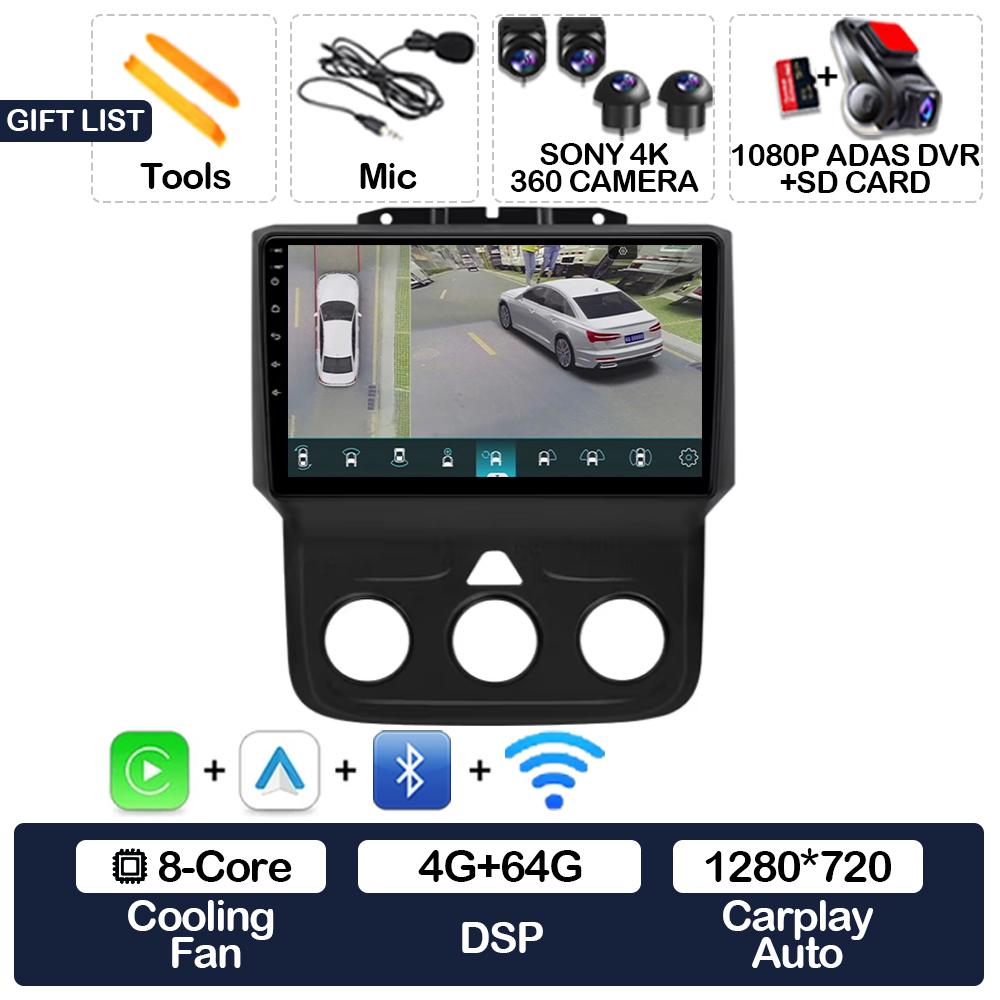 Android 15 Wireless Carplay Auto Car Radio For Dodge Ram 1500 2500 3500 2013 - 2018 Multimedia Video Player 4G WIFI 2DIN QLED BT