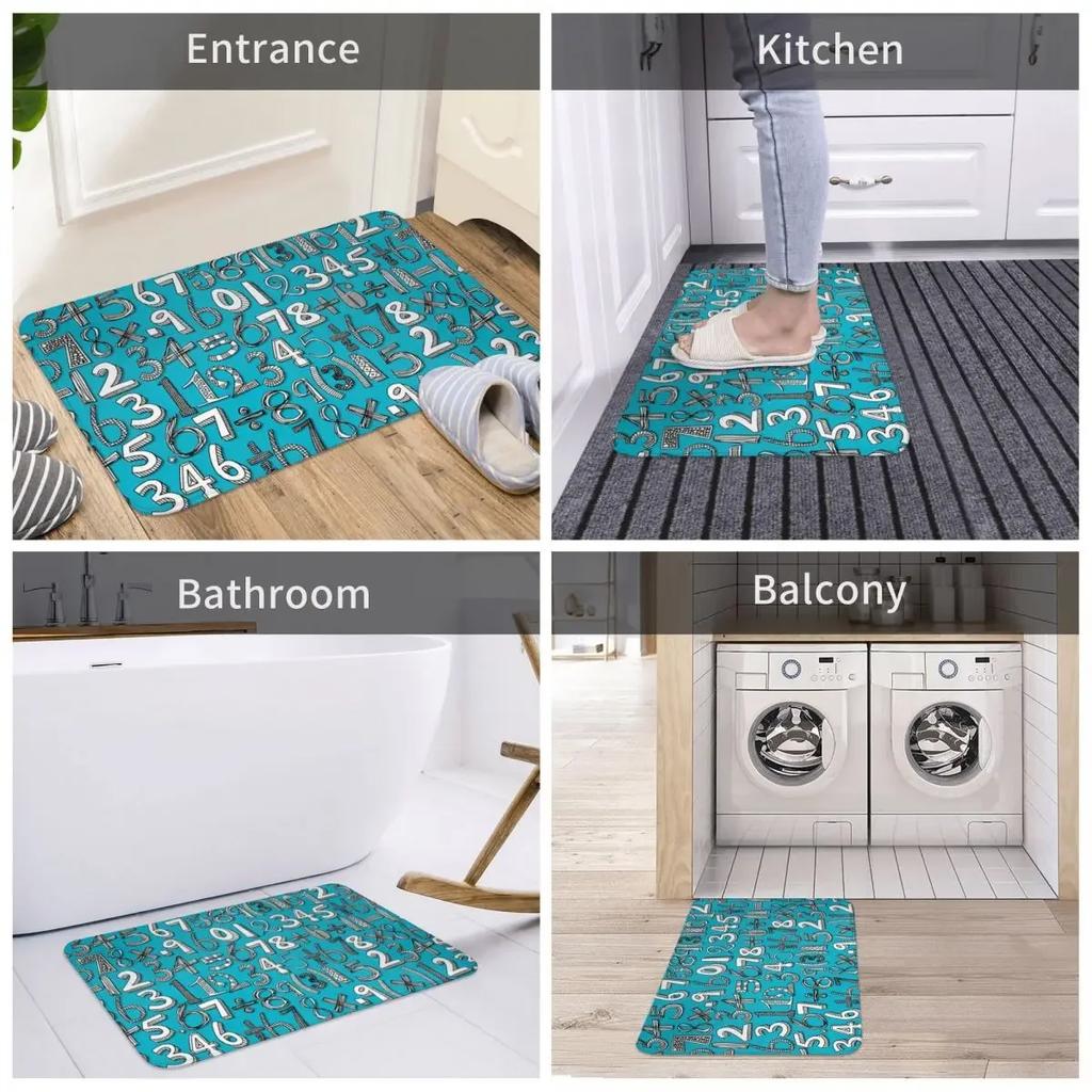 Bedroom Mat Math Doodle Blue Rug Home Doormat Living Room Carpet Decor