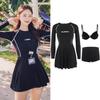 Korean Style Long Sleeve Skirted One-Piece Bikini Swimsuit with Sun Protection - Women's Conservative Slimming Swimwear