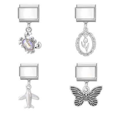 New Lovely Cat Butterfly Heart Flower Crab Star Bow Pendant Italian Charm Link Stainless Steel Fit 9MM Bracelet DIY Making Gift
