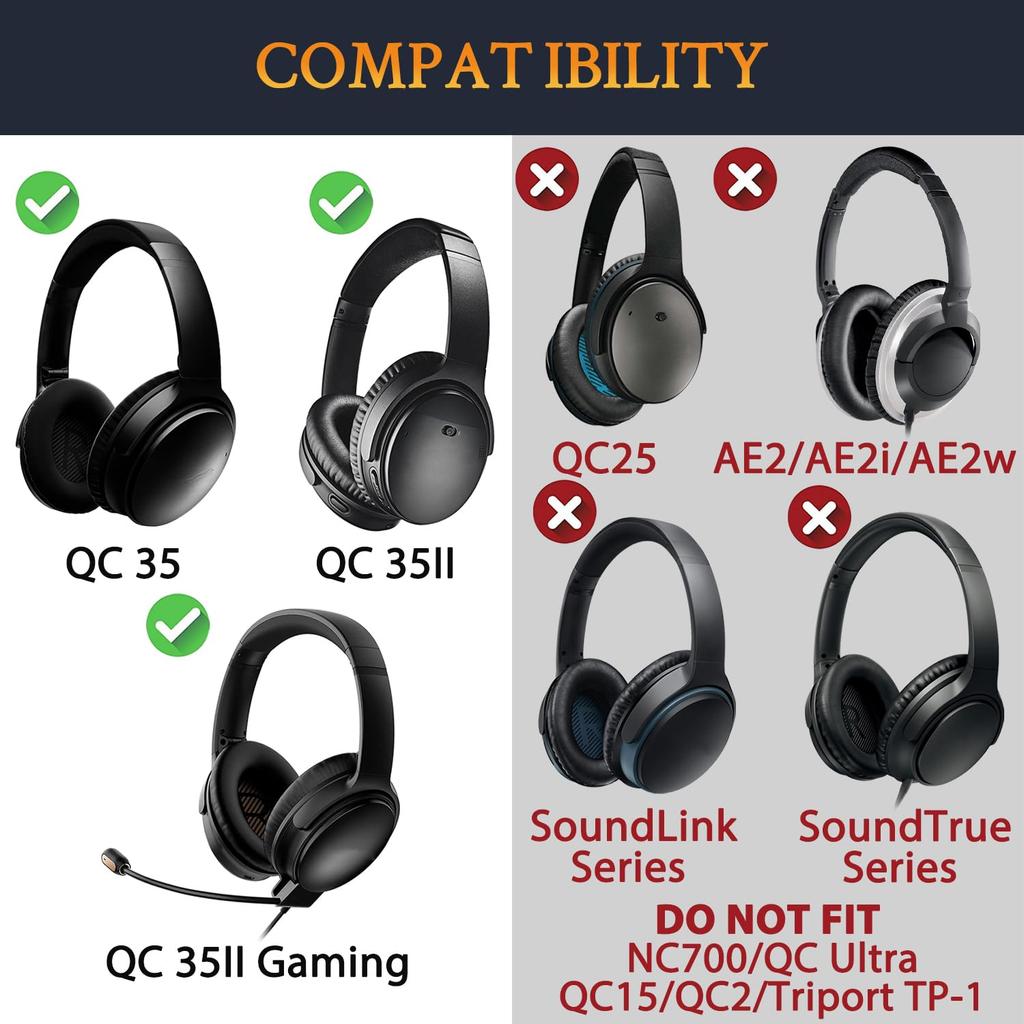 SOULWIT Ear Pads + Headband + Ear Pad Covers Replacement Kit for Bose QuietComfort 35 QC35, QC35 Ii Over-Ear Headsets - Headphone Replacement Pads, An