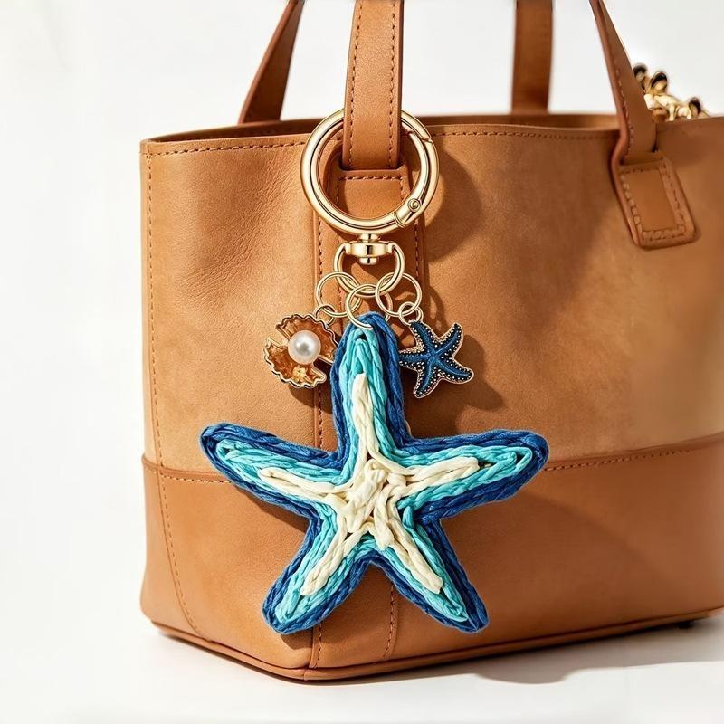 Handwoven Cherry And Starfish Pendant Women'S Beach Bag Decor Keyring Vacation Bohemian Keychain Jewelry Accessories