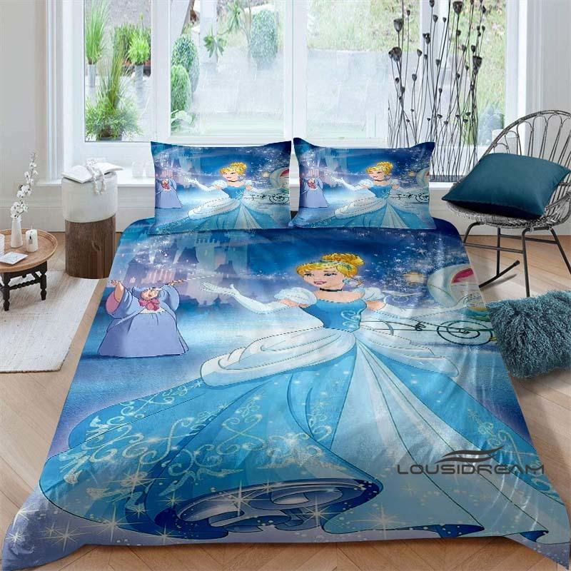 Cartoon-themed Cinderella fairy tale duvet cover and pillowcase bedding set, suitable for boys' and girls' bedrooms, and as a