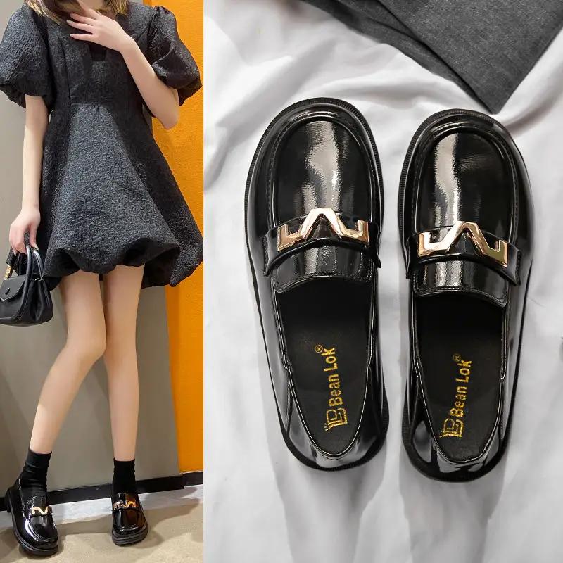 Fashion Mary Jane Gothic Metal Decoration Japanese Style Lolita Matte Loafers with Medium Heels Women's Shoes Round Toe Ladies Footwear