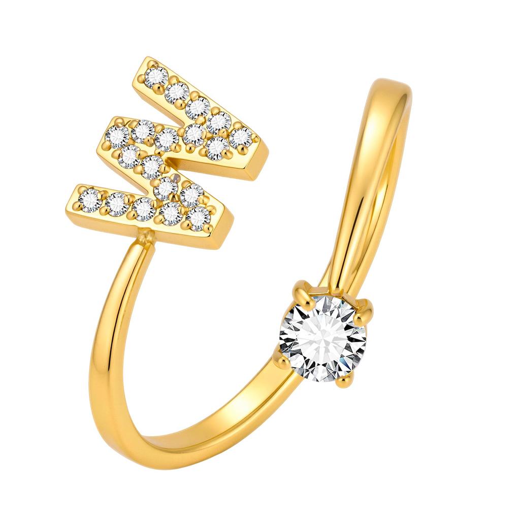 Chic Zircon Initial A-Z Letter Rings for Women Girls Adjustable Opening Ring Name Alphabet Female Wedding Fashion Jewelry Gift
