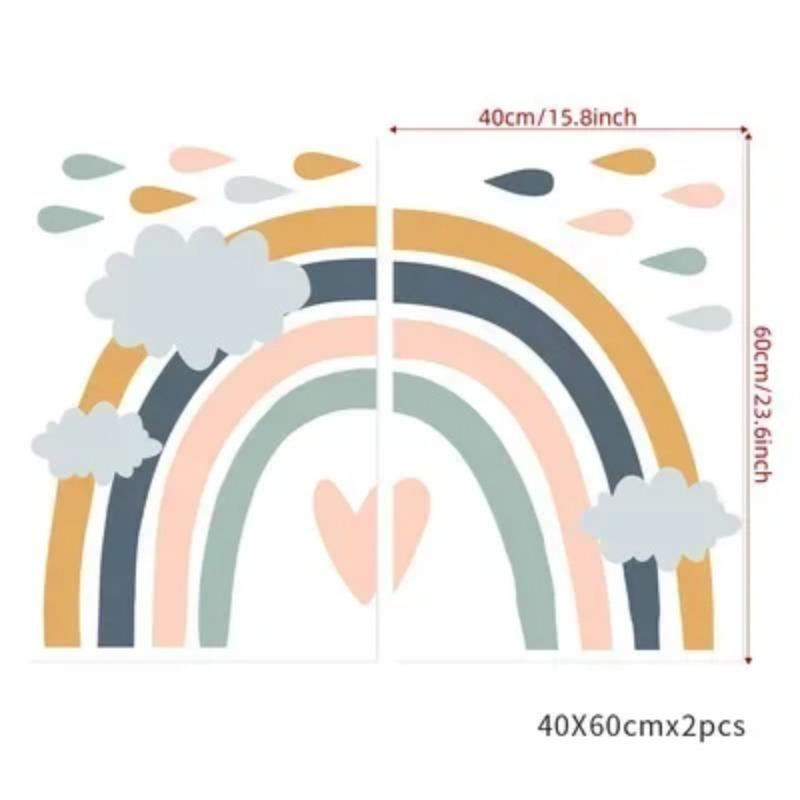 2Pcs Rainbow Paradise Children's Room Wall Sticker PVC Self-adhesive Paper Art Mural Home Decoration Wallpaper