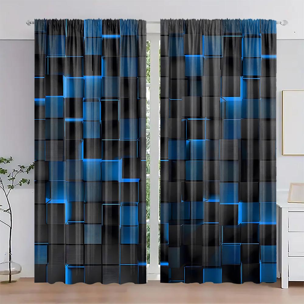 Home Space Lattice Curtains Landscape Background Kitchen Coffee Shop Living Room Curtain For Area Made Of Polyester With Pole Pocket
