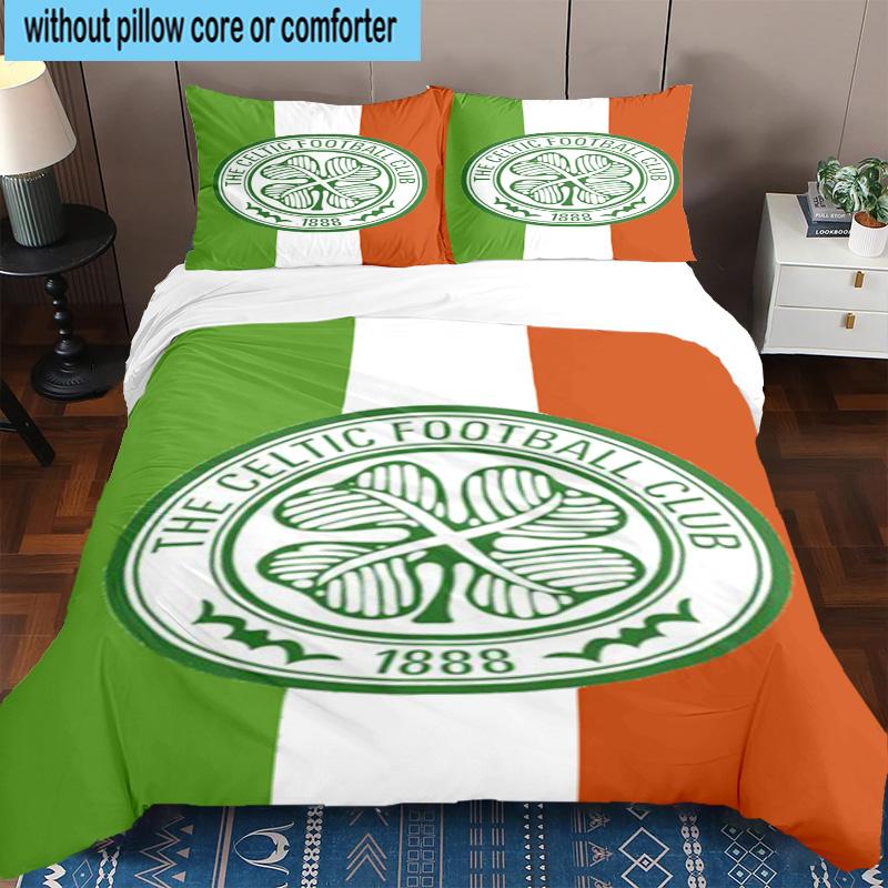 3pcs Cel-tic Football Club Crest Printed Bedding Set Duvet Cover Closure Includes 1 Duvet Cover & 2 Pillowcases Bedding Sets Home Decor Gifts