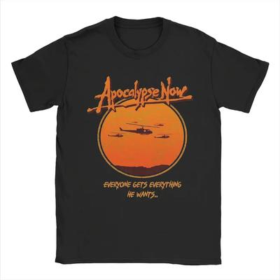 MenS Apocalypse Now Movie TShirt Vintage 70s Film Graphic Tee with Helicopter Sunset Black Crew Neck Shirt