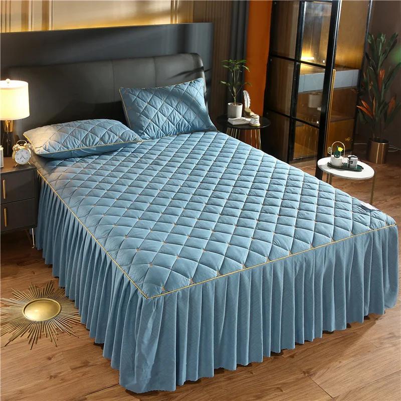 Luxury Quilted Bed Skirt Winter Warm Thicken Velvet Bedspread King Good Hand Feeling Bed Cover Not Included Pillowcase