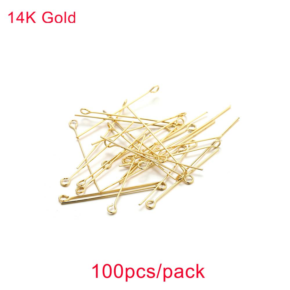 100pcs 20 30 40mm Copper 14K 18K Gold Plating Heads Eye Flat Head Pin For DIY Jewelry Making Findings Accessories