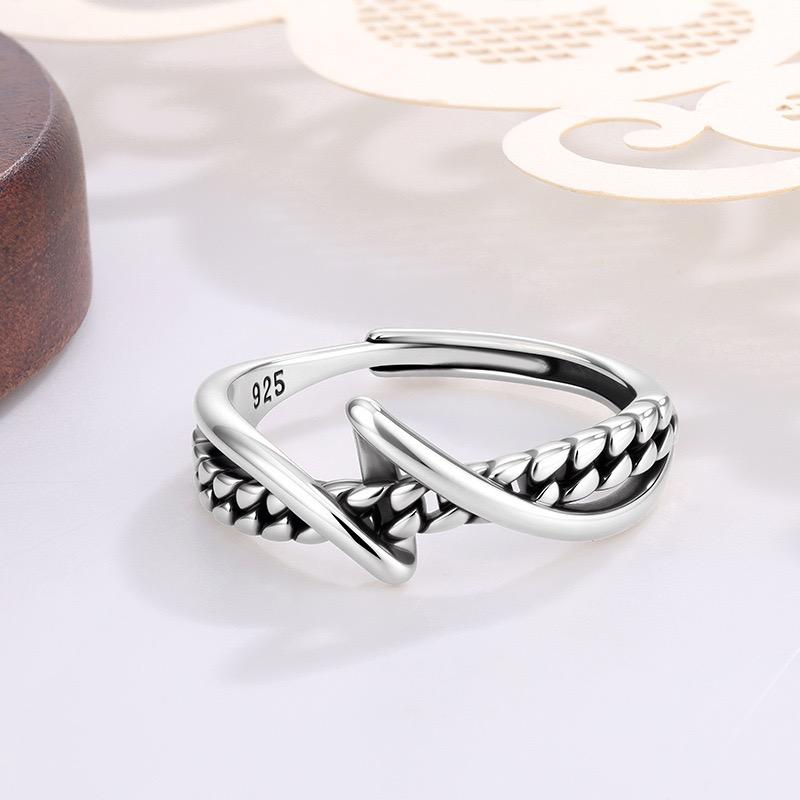Xiaomi BF CLUB 925 Sterling Silver Ring For Women Jewelry Retro Heart Chain Open Vintage Handmade Ring Allergy For Party Birthday Gift