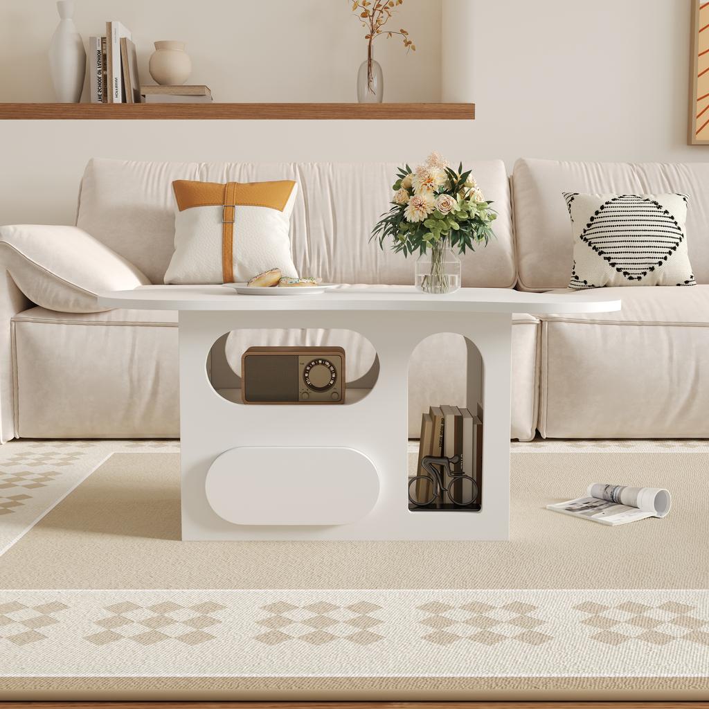 Coffee table with drawers, cloud-shaped coffee table with open storage compartments, high-quality materials. 97*45*43.5cm