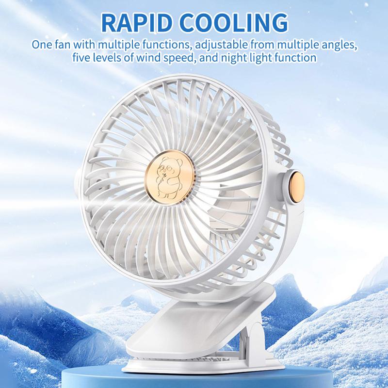 Clip-on Camping Fan 3 Speed Rechargeable Battery Operated Air Circulator Desktop Portable for Tent Office Dorm and Home