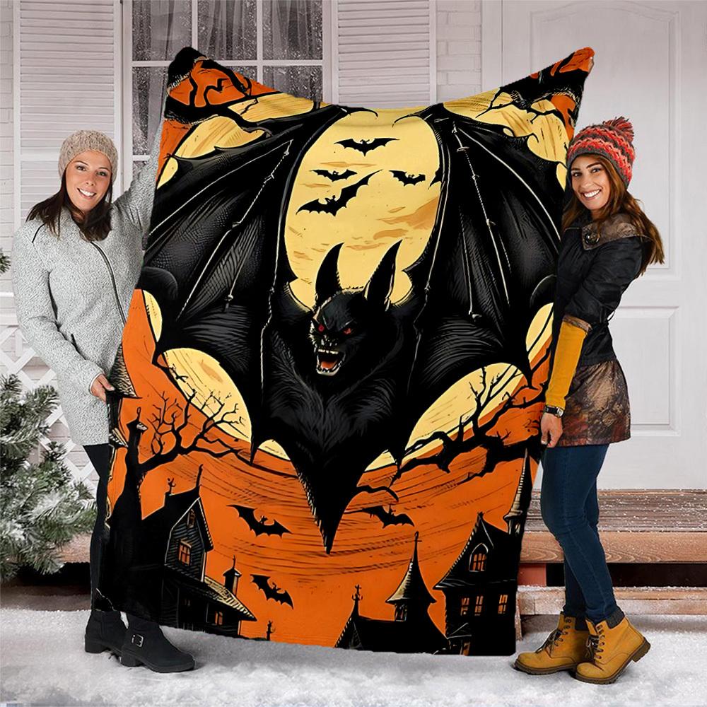 1pc Bat, Spooky Night Outdoor Blanket, Soft And Comfortable Blanket, Casual Warm Outdoor Blanket, Good Birthday Gift Yy251201139