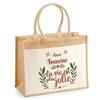Tote Bag - PLANETEE - Jute with Pocket "Francine Life Is More Beautiful" - Natural Jute - 43 X 33 Cm - Printed In France