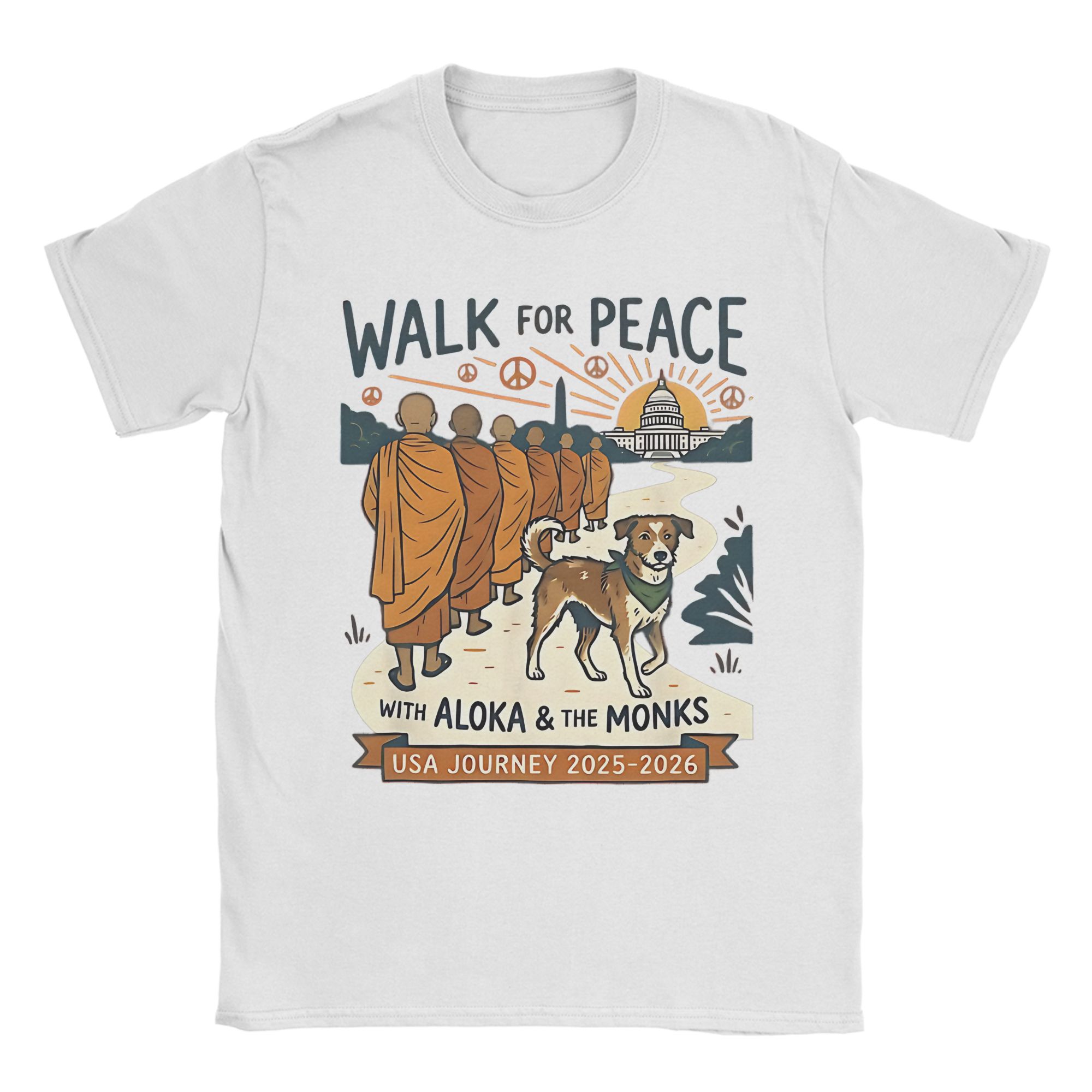 Unisex Women Graphic Walk Peace 2026 World Peace Monks Aloka Dog T Shirt Tee Pure Cotton  Tshirts Clothing S