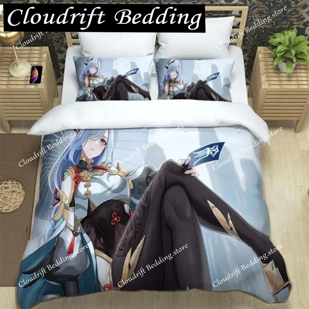 Genshin Impact Digital Printed Polyester Bedding Set For Boys And Girls Three Piece Comfortable Soft Couple Gift Bedding Sets
