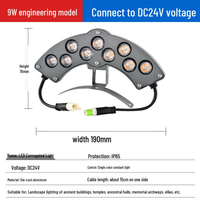 24V 6W Wasserdichte LED-Dachziegelleuchte für Außenbereiche, Tempel oder Pavillons
