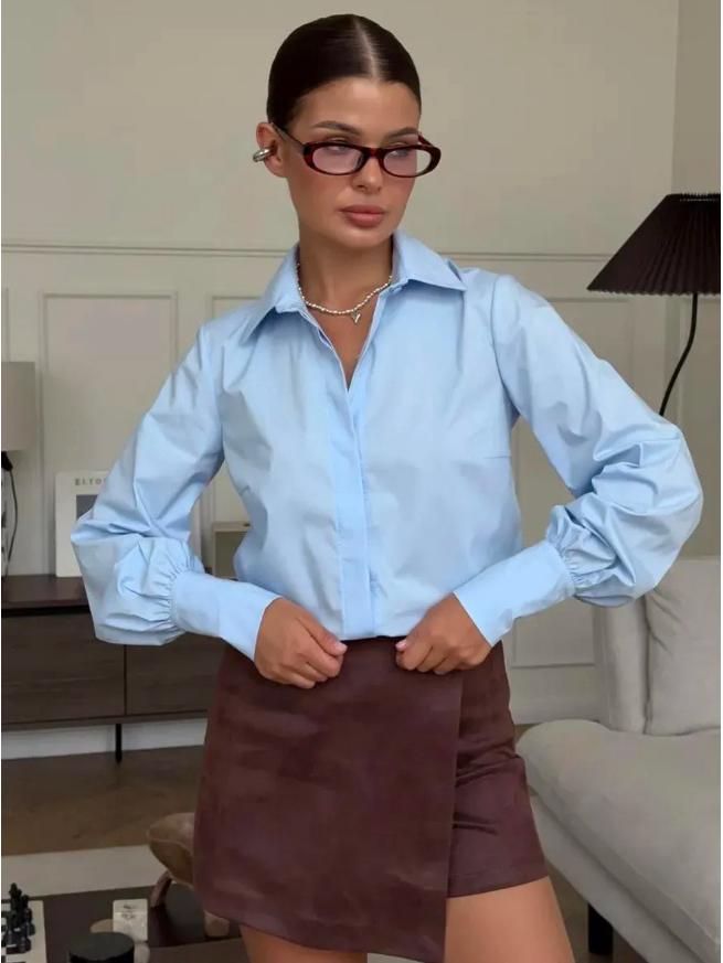 2026 Spring/Summer European & American Women's Solid Color Long Sleeve Lapel Shirt