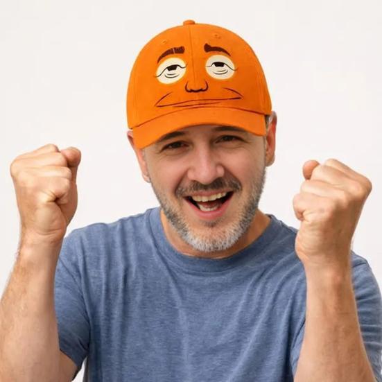 Expressionless Orange Face Golf Hat Extended Brim Adjustable Fit Baseball Cap Cartoon Design Casual Outdoor Hat