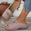 Sandalias de cuña para mujer. Detalle de Cadena Metálica. Zapatos de Plataforma Abiertos Casuales, Calzado de Playa de Verano, Zapatos para Mujer