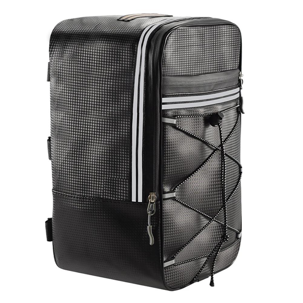 15L Bicycle Shelf Bag Waterproof Bicycle Rear Rack Storage Luggage with Reflective Stripes&Zipper PU Multi Pocket Elastic Strap