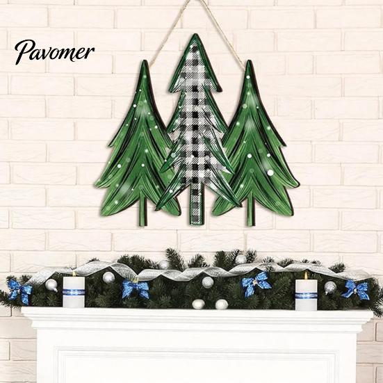 Vintage Style Xmas Sign Christmas 2D Wooden Welcome Hanging Sign, Cartoon Santa Snowman Tree Winter Seasonal Home Ornament Door Hanger with Rope, Wall