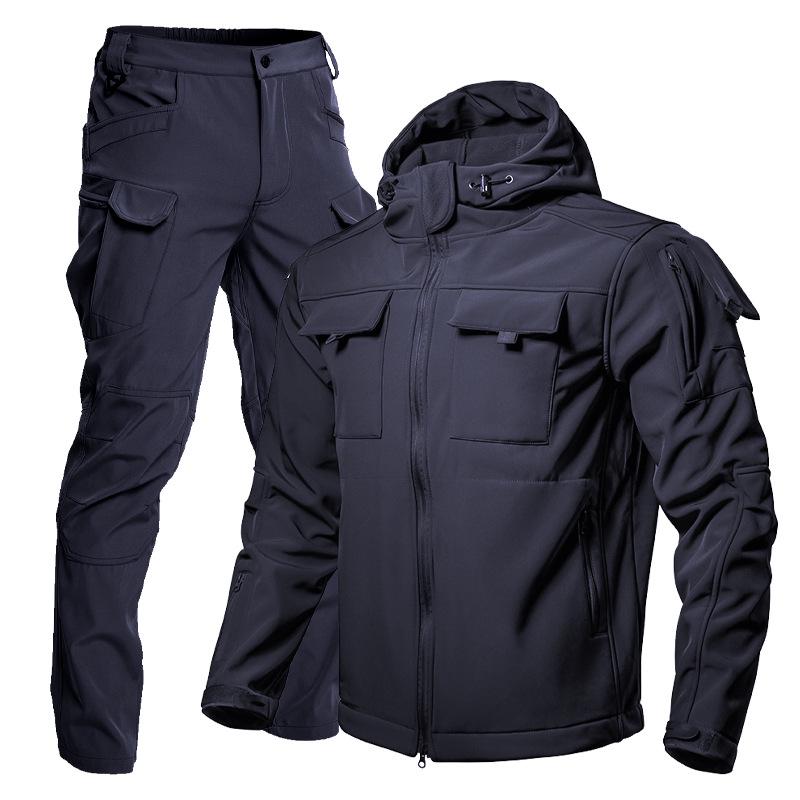 Men's Winter Fleece-Lined Softshell Jacket and Pants Set for Outdoor Activities