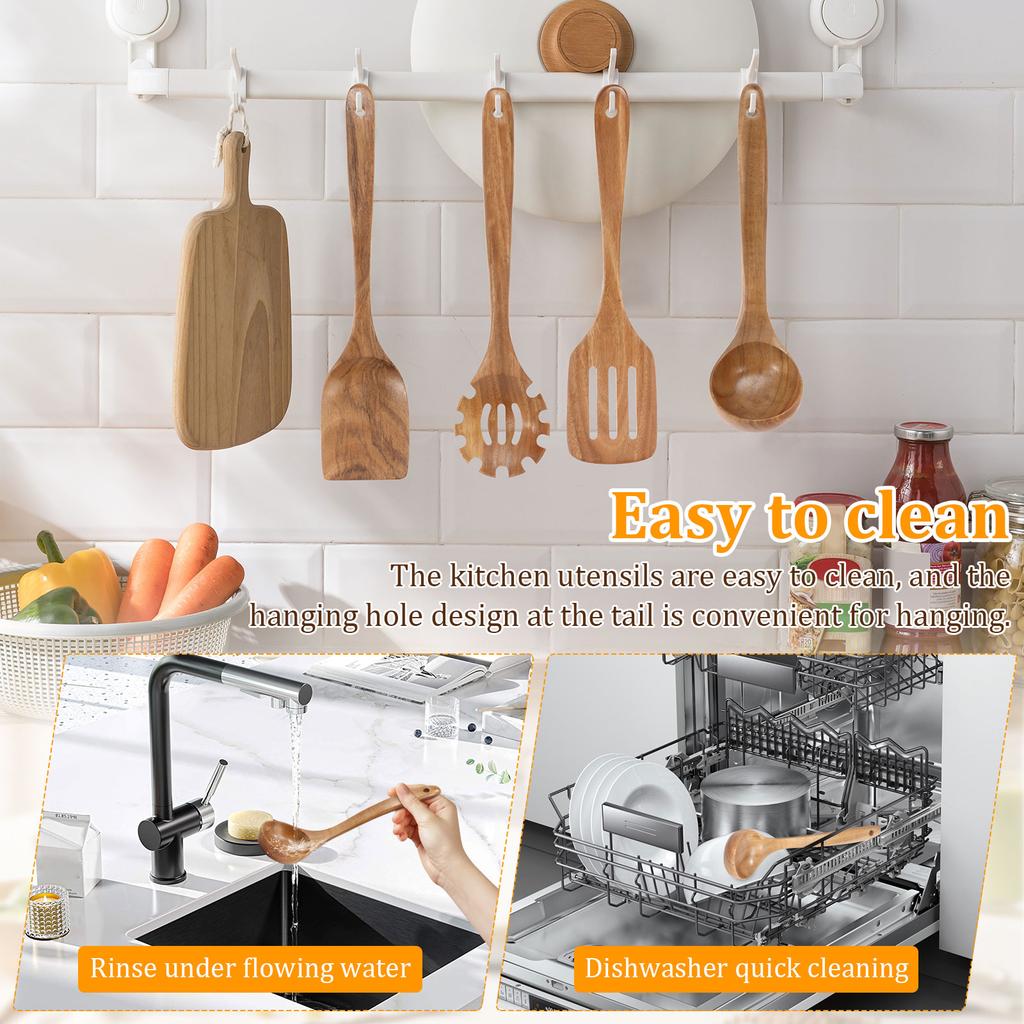 2-5 Stück/Set Küchenutensilien-Set aus Holz, Holzlöffel zum Kochen, Utensilien, Natürliche Teakholz-Holzlöffel für Antihaftpfanne Geschenk