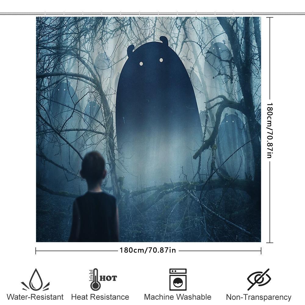 Spooky Forest Shower Curtain Gothic Halloween Backdrop Dark Woodland Landscape Tapestry Washroom Decor Vintage Horror Room Divid