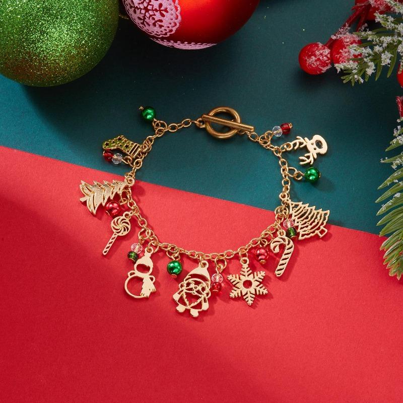 Christmas Bracelet for Women Fashion Elegant Christmas Tree Santa Snowflake Pendant Beaded Bracelets Holiday Party Jewelry Gift for Girls