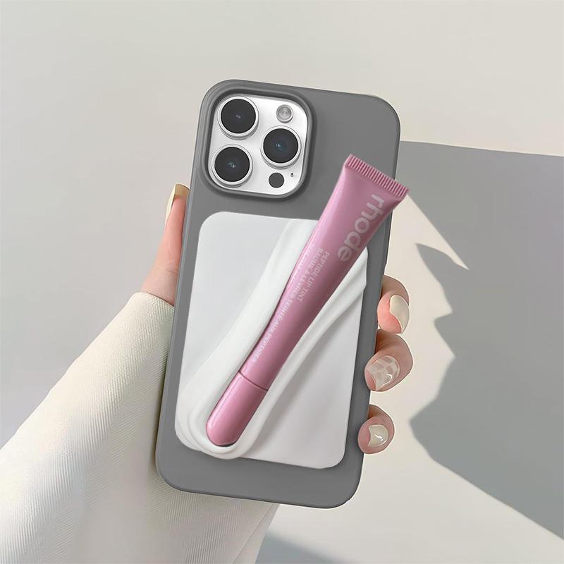 Silicone Phone Case with Lipstick Holder Adhesive Back Sticker Soft TPU Mobile Cover Lip Gloss Stand Universal Fit for iPhone Xiaomi Huawei Samsung