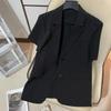 Blazer de Negocios Ligero de Verano para Mujer con Mangas Cortas: Blazer de Color Sólido, Corte Holgado con Cuello Alto
