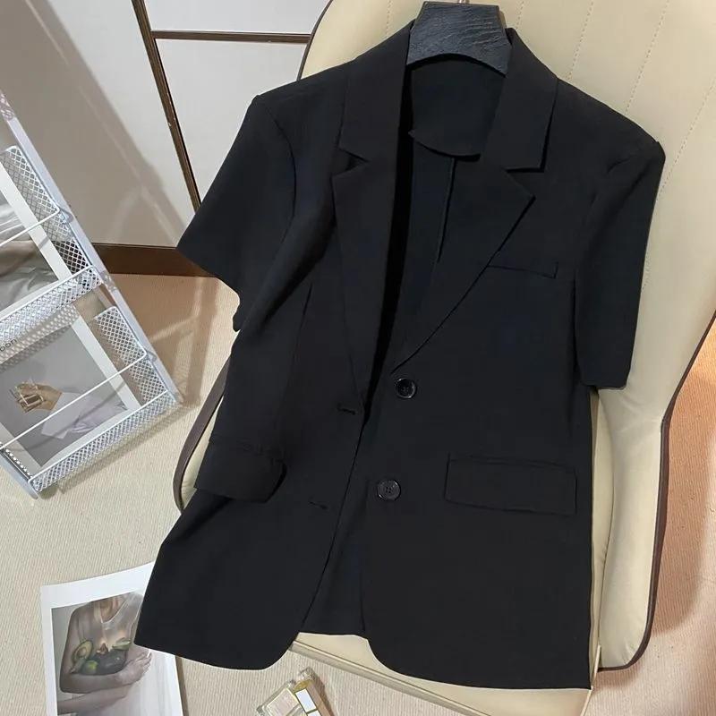 Blazer de Negocios Ligero de Verano para Mujer con Mangas Cortas: Blazer de Color Sólido, Corte Holgado con Cuello Alto