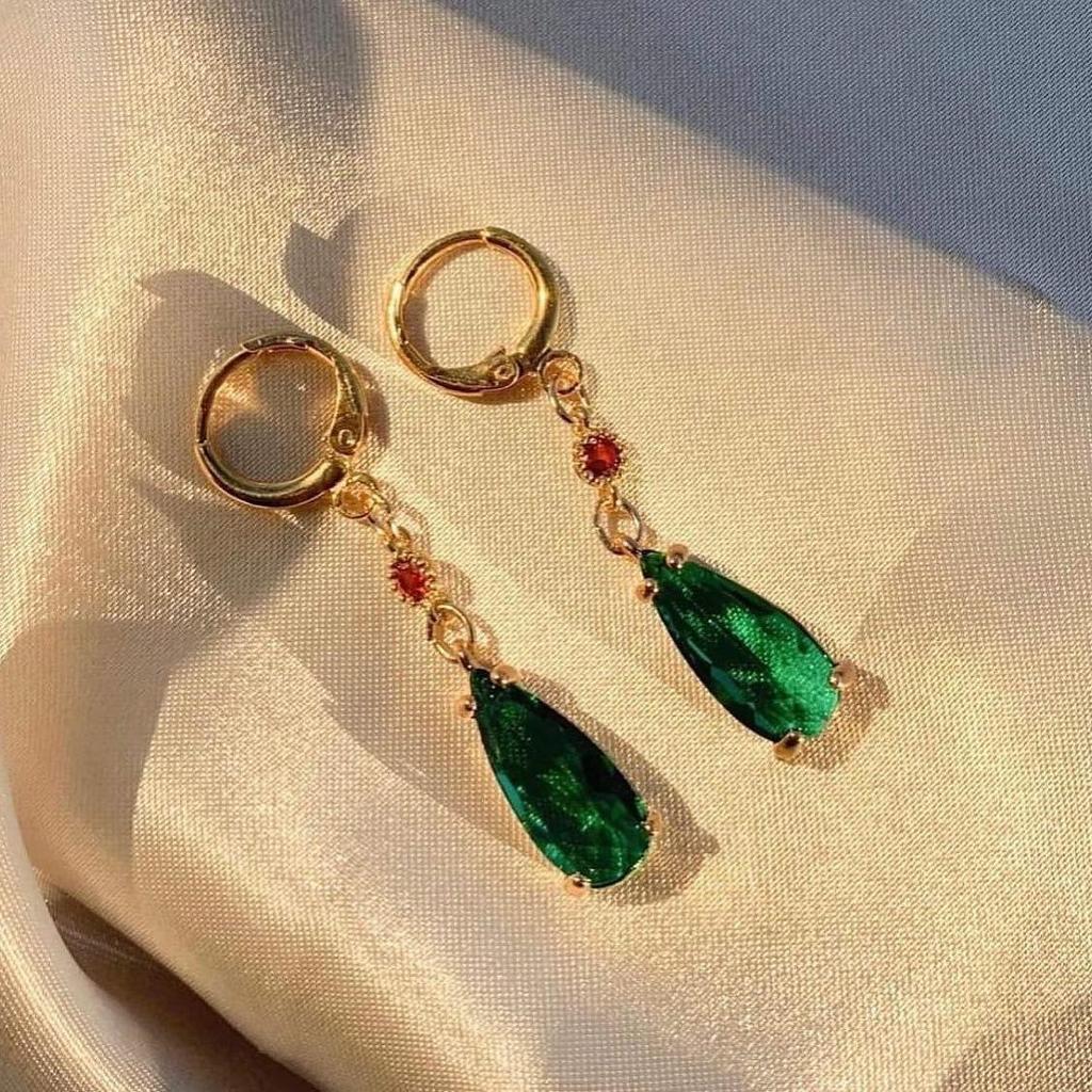 Howl's Moving Castle Inspired Green Crystal Water Drop Earrings