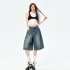 American Retro Women's Denim Five-Point Shorts, 2026 Spring/Summer Collection - Loose, Wide-Leg, Versatile Mid-Length Pants for a Relaxed Fit.