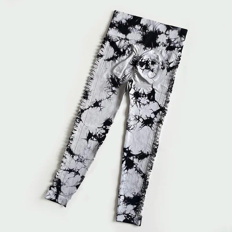 

Спортивные леггинсы с вырезами Tie Dye, женские бесшовные колготки для тренировок, штаны для йоги с высокой талией для бега и фитнеса L белый