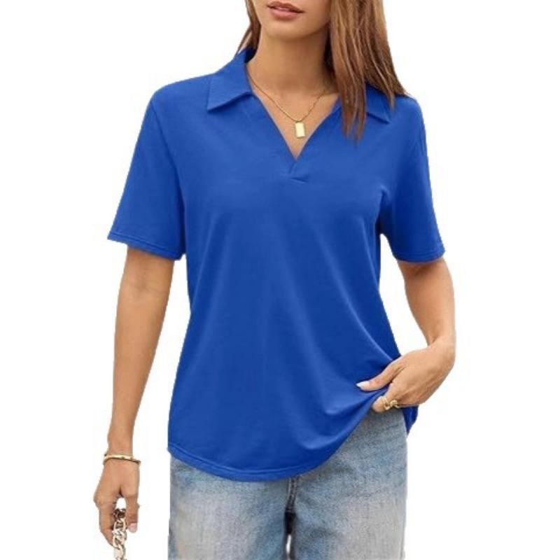 Nouveau haut polo décontracté simple à manches courtes de couleur unie pour femme