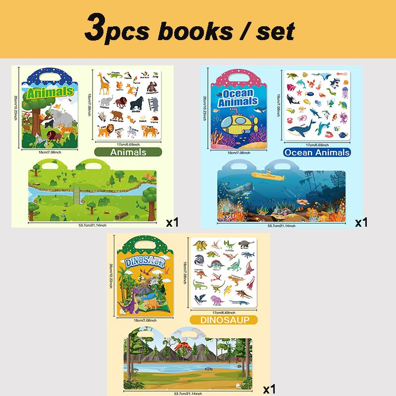 New Children Scene Stickers Book DIY Hand-on Puzzle Sticker Books Reusable Cartoon Animal Learning Cognition Toys for Kids Gift