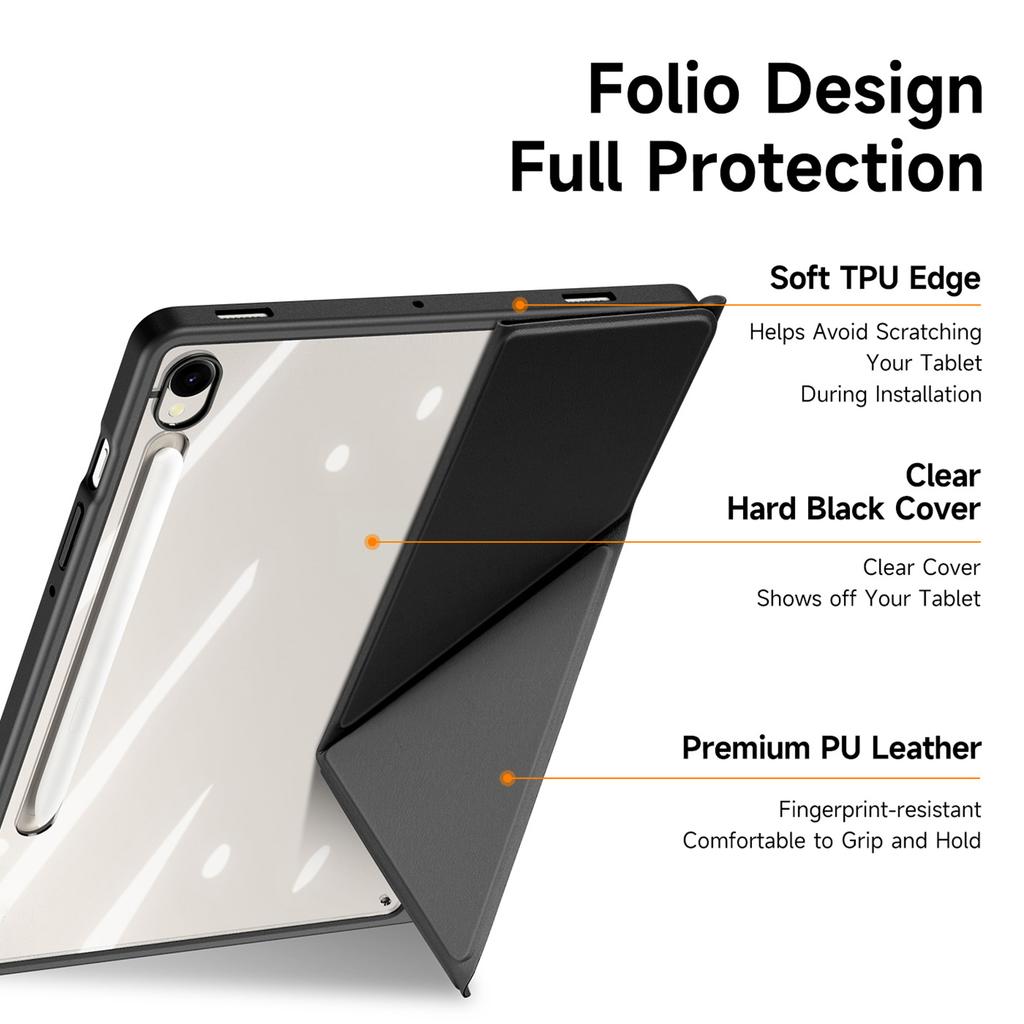 DUX DUCIS Magi Series for Samsung Galaxy Tab S10 FE/Tab S9/S9 FE Case Origami Stand Leather+PC+TPU Clear Back Cover