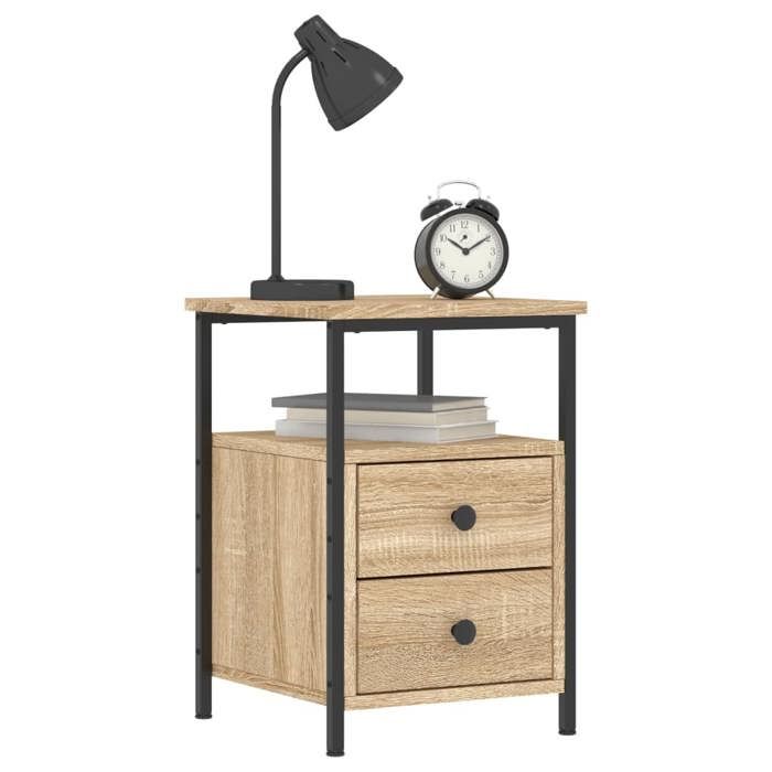 Table de chevet - Lot de 2 - Chêne sonoma - Bois d'ingénierie - Cadre en fer (34x35,5x50 cm)
