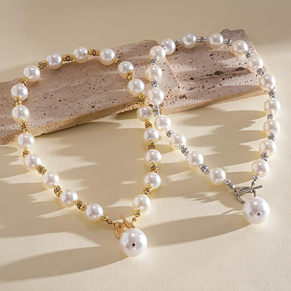 European American Retro Pearl Beaded Diamond‑Set OT Buckle Necklace Niche High‑Grade Simple Versatile Collarbone Trend Jewelry