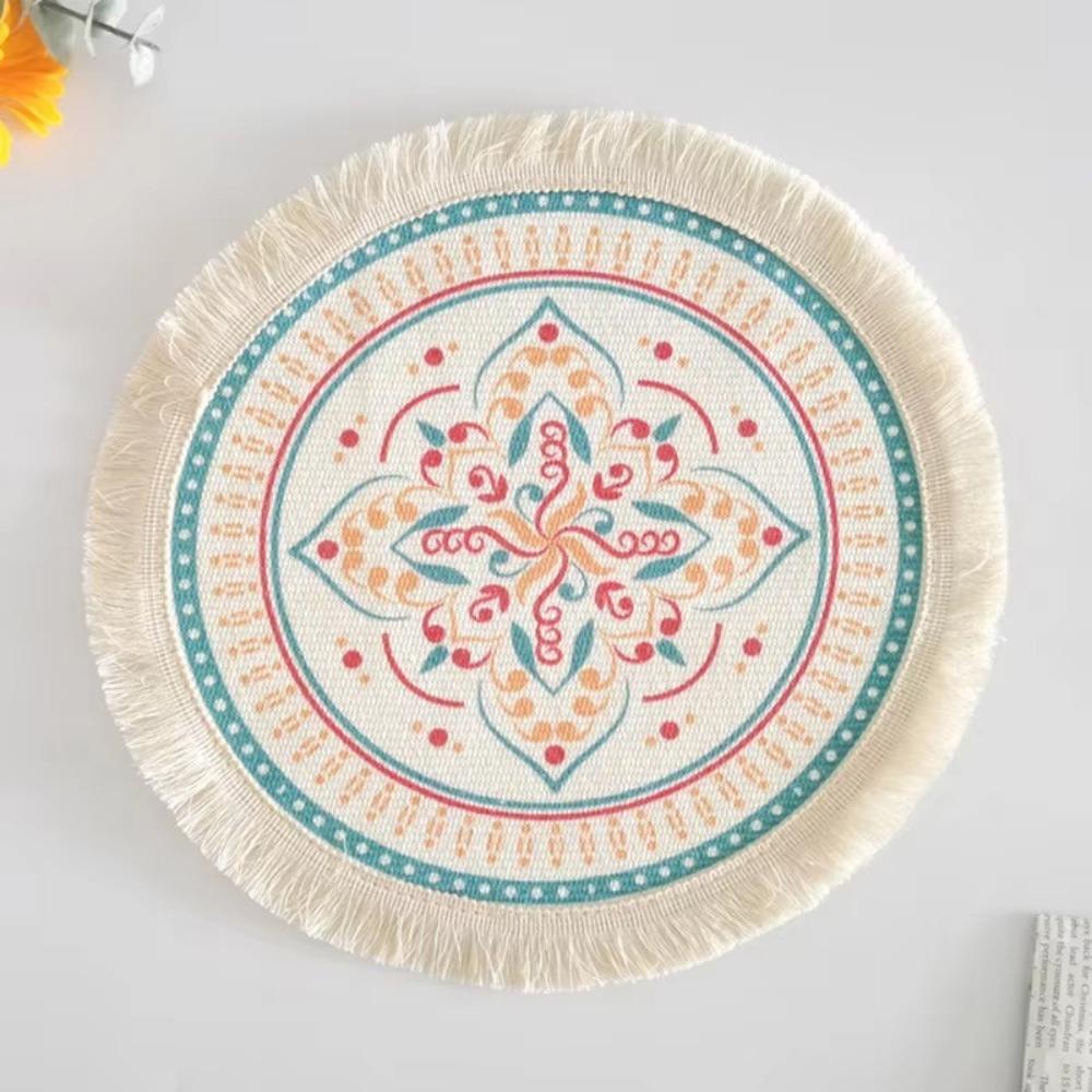 Round Dining Table Mat Retro Coaster Cotton Pad Bohemian Placemats  Wedding Table Decor
